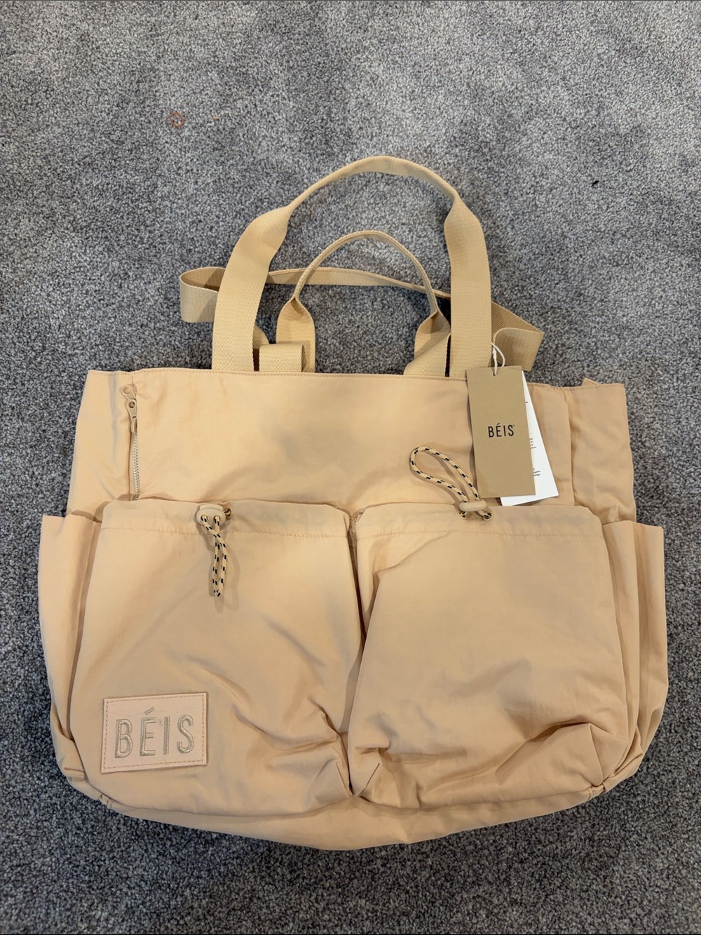 BEIS Tan Everyday Utility Tote with Front Pockets